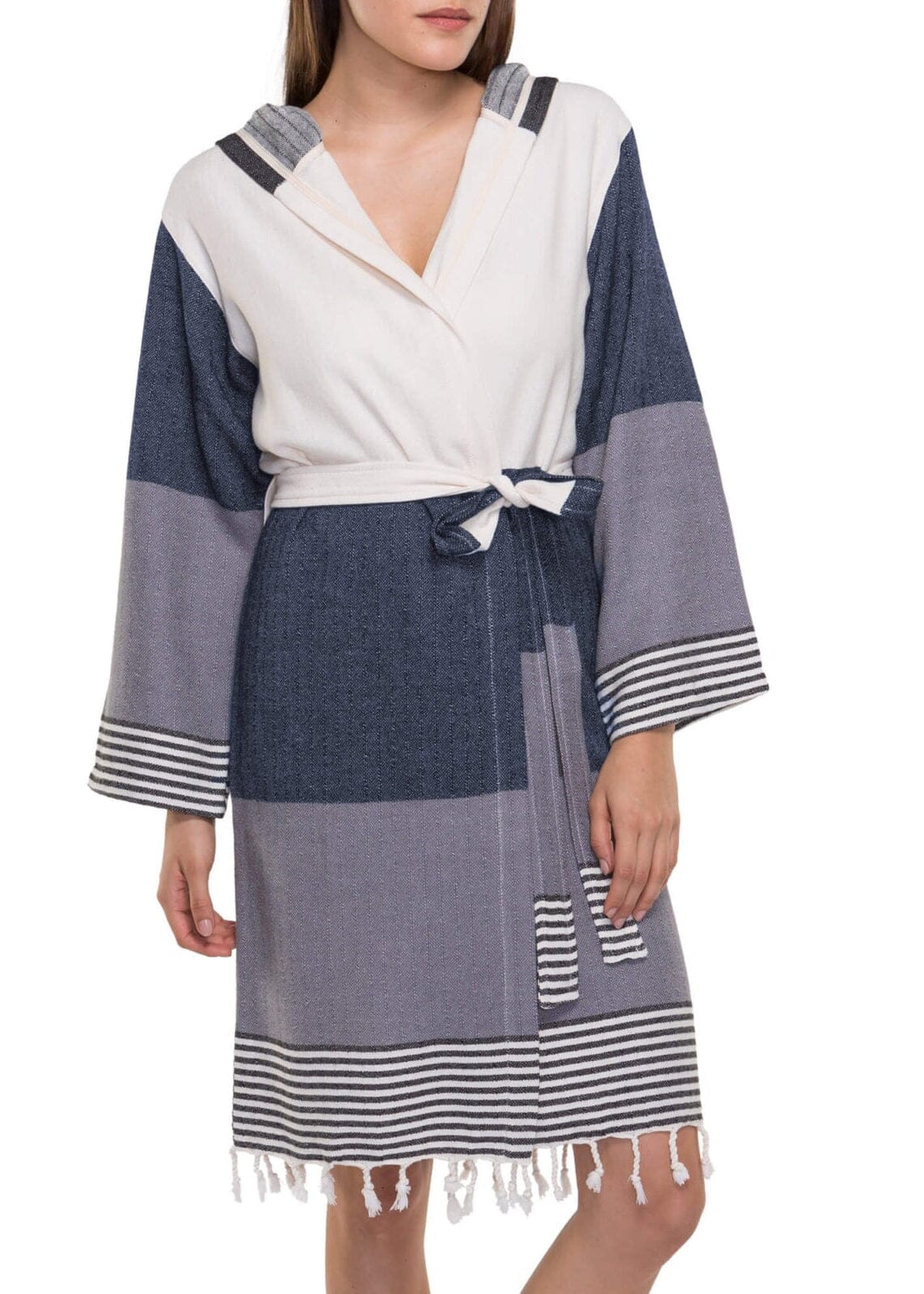 Turkish Cotton Hooded Bathrobe – Lightweight Multi-Color Robe (Shipping fees may apply)-4