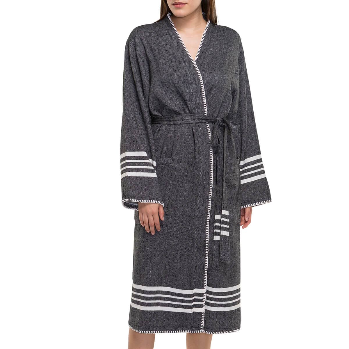 Organic Turkish Cotton Kimono Bathrobe – Lightweight Spa & Home Robe (Shipping fees may apply)-3