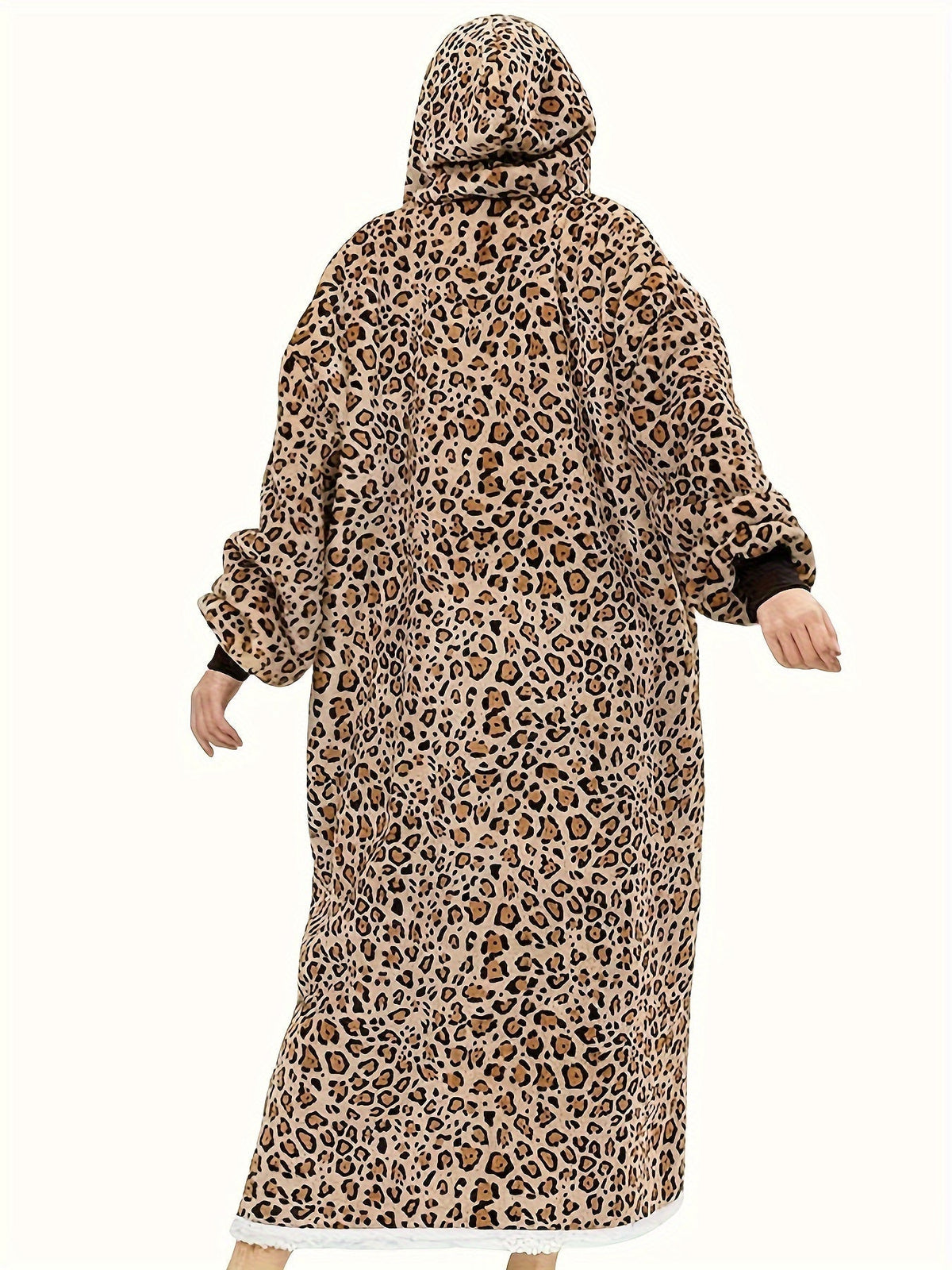 Leopard Print Flannel Hooded Winter Robe Set-2