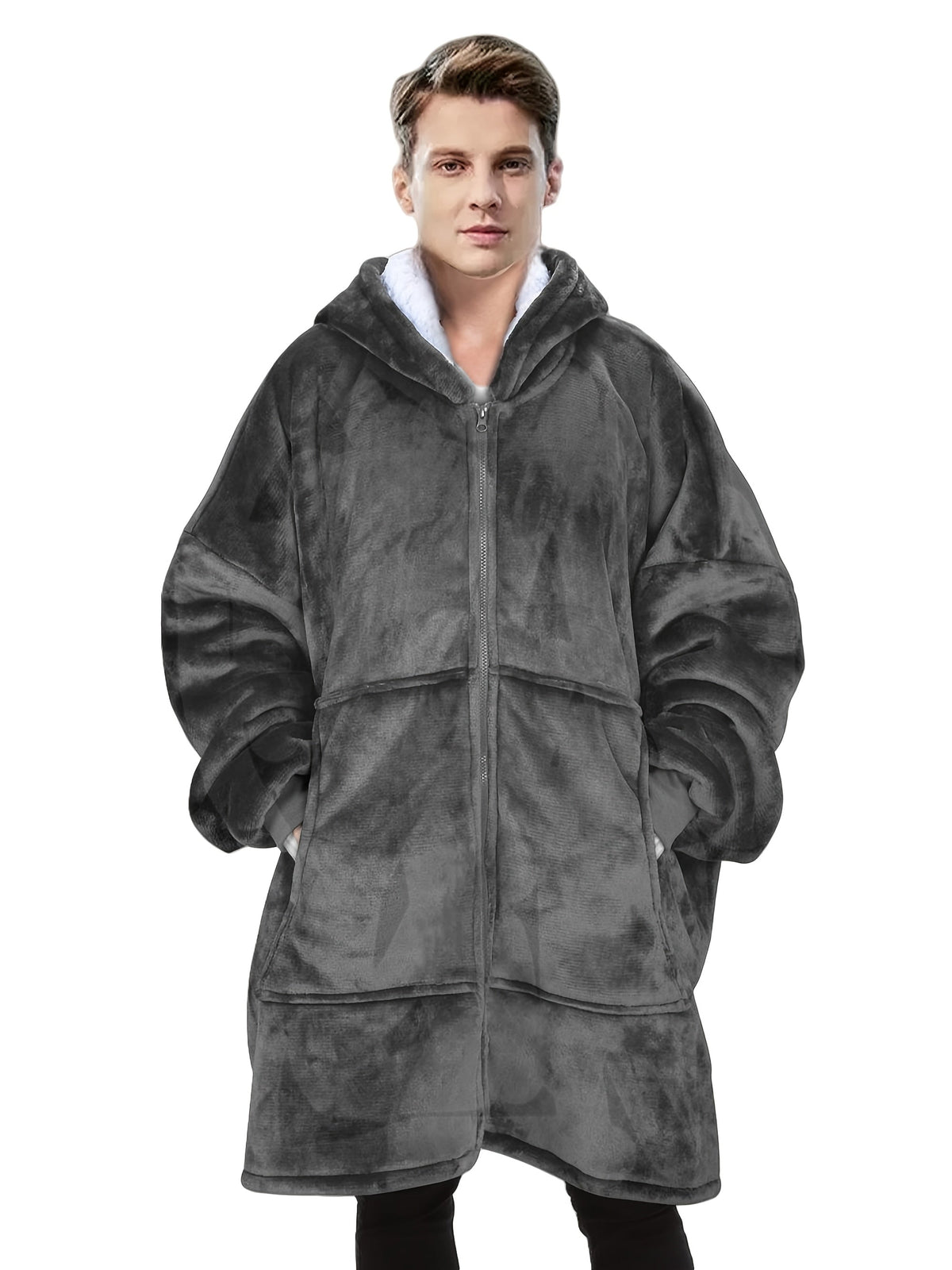 Men's Deep Gray Hooded Zip-Up Jacket-1