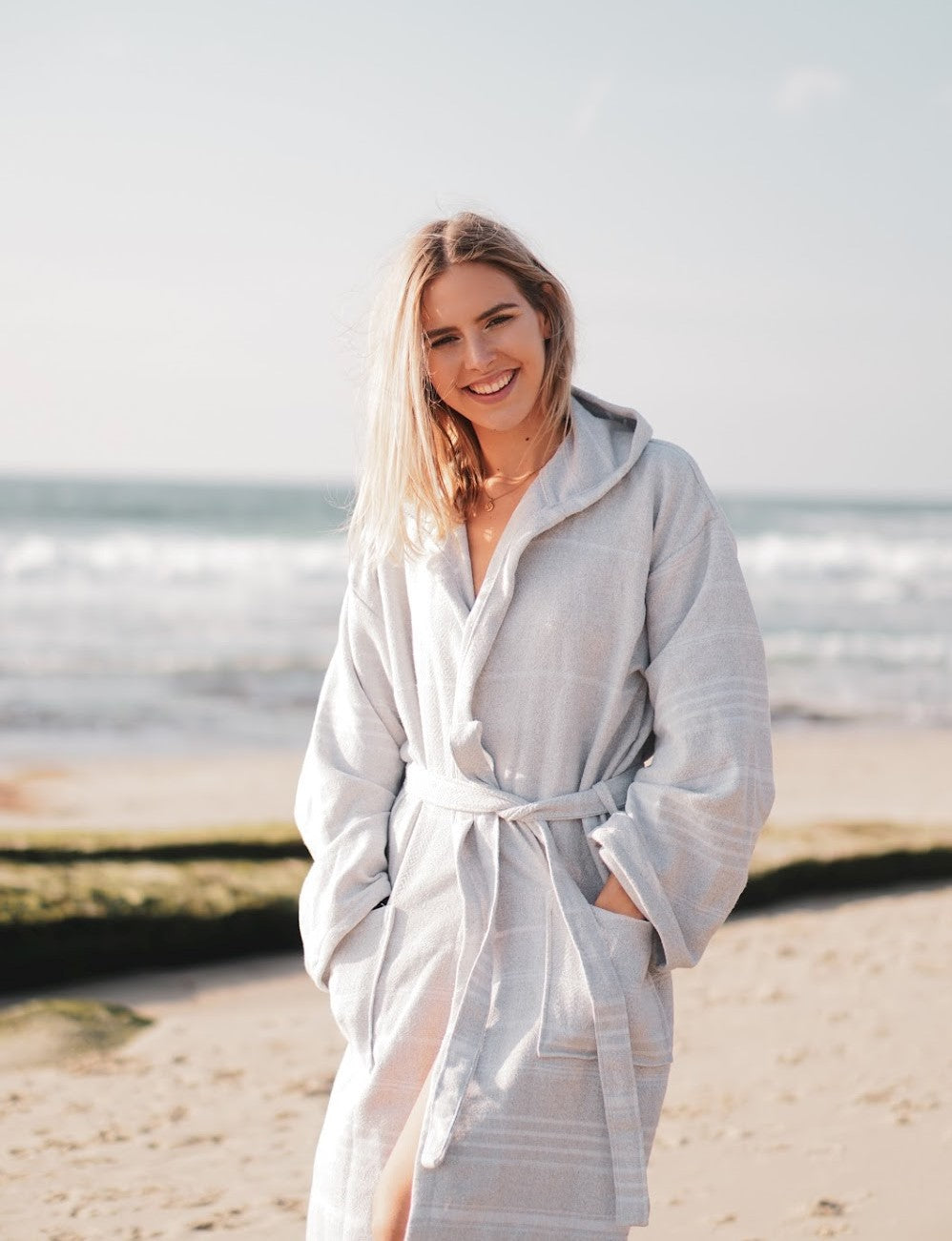 Del Mar Navy Turkish Towel Terry Bathrobe – 100% Turkish Cotton Hooded Unisex Spa Robe (S/M, L/XL)-6