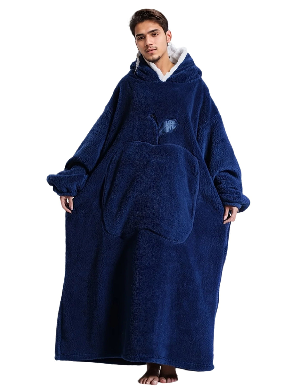 Winter Fleece Hooded Robe Navy Blue Blanket-0
