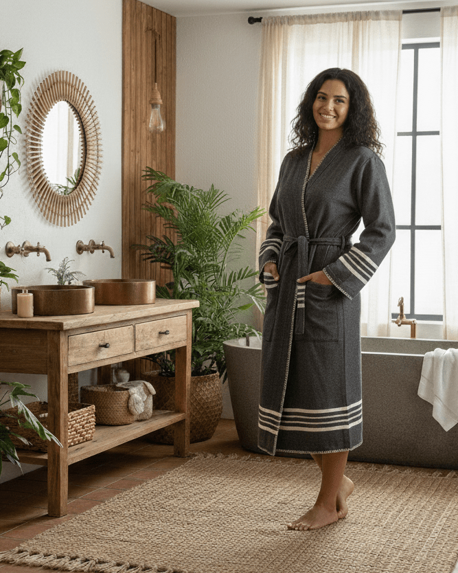 Organic Turkish Cotton Kimono Bathrobe – Lightweight Spa & Home Robe (Shipping fees may apply)-1