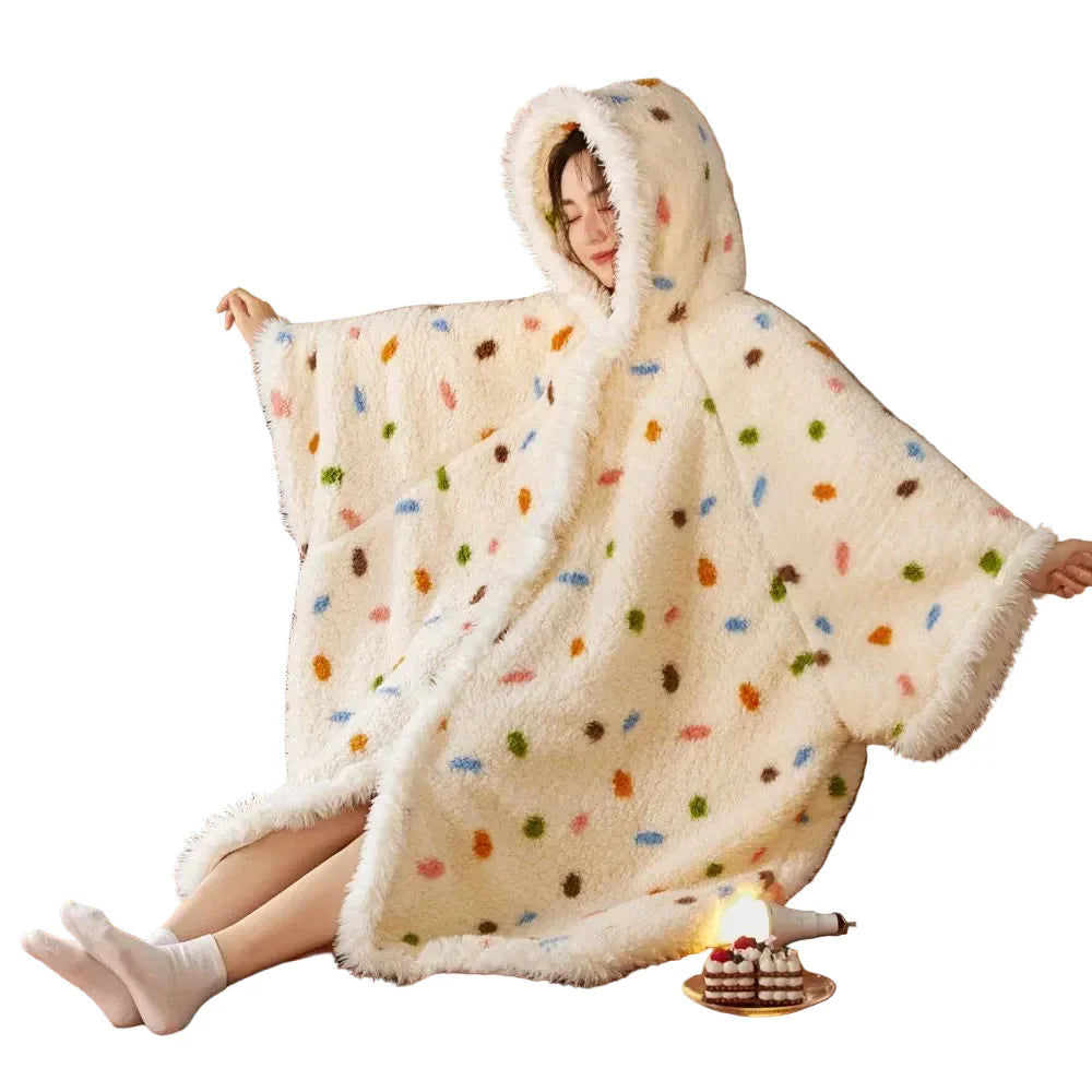 Coral Velvet Hooded Blanket Robe-0