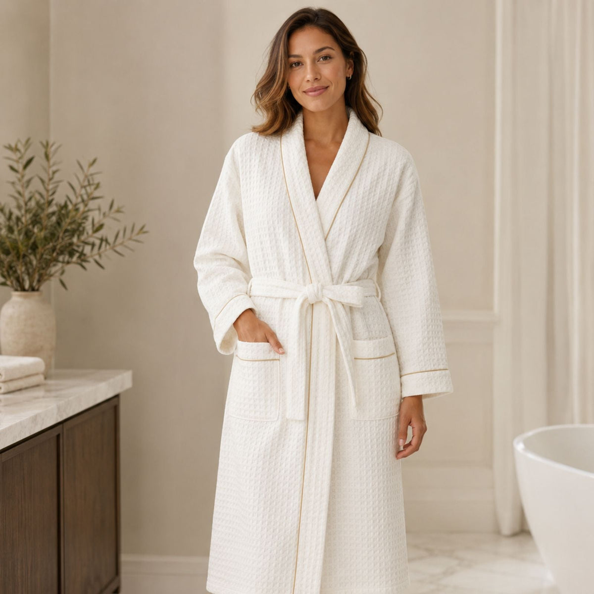 Charlo’s Adult Piqué Bathrobe – 100% Cotton Lightweight Robe, One Size-4