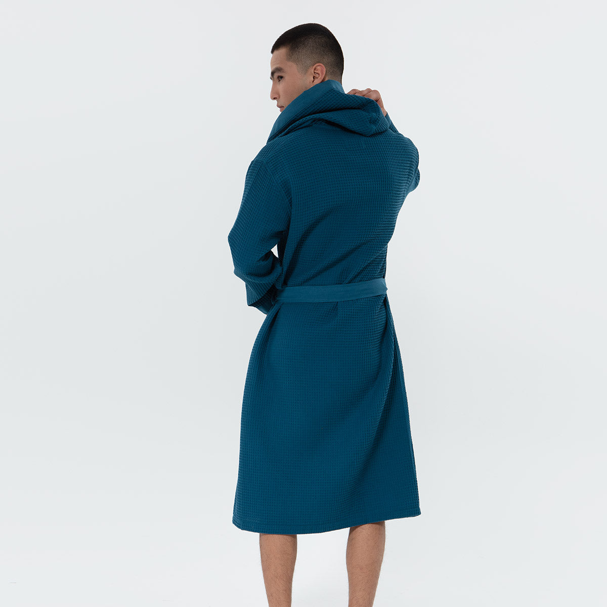 Men's Hooded Turkish Cotton Waffle Robe-5