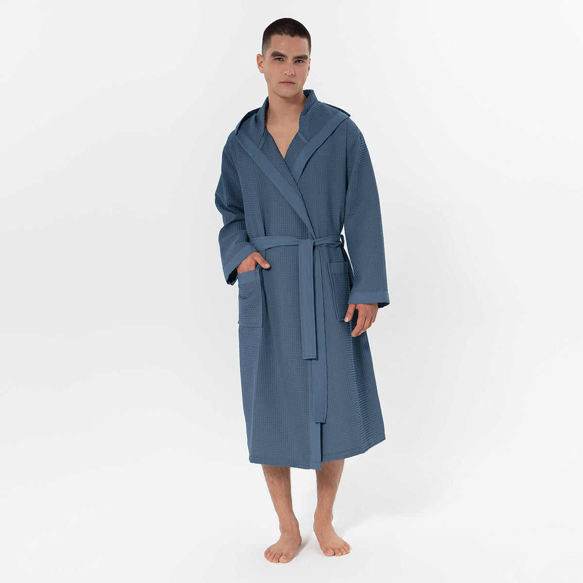 Men's Hooded Turkish Cotton Waffle Robe-0