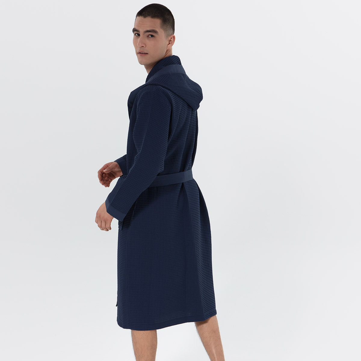 Men's Hooded Turkish Cotton Waffle Robe-11
