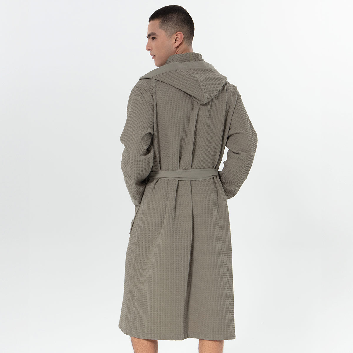 Men's Hooded Turkish Cotton Waffle Robe-10