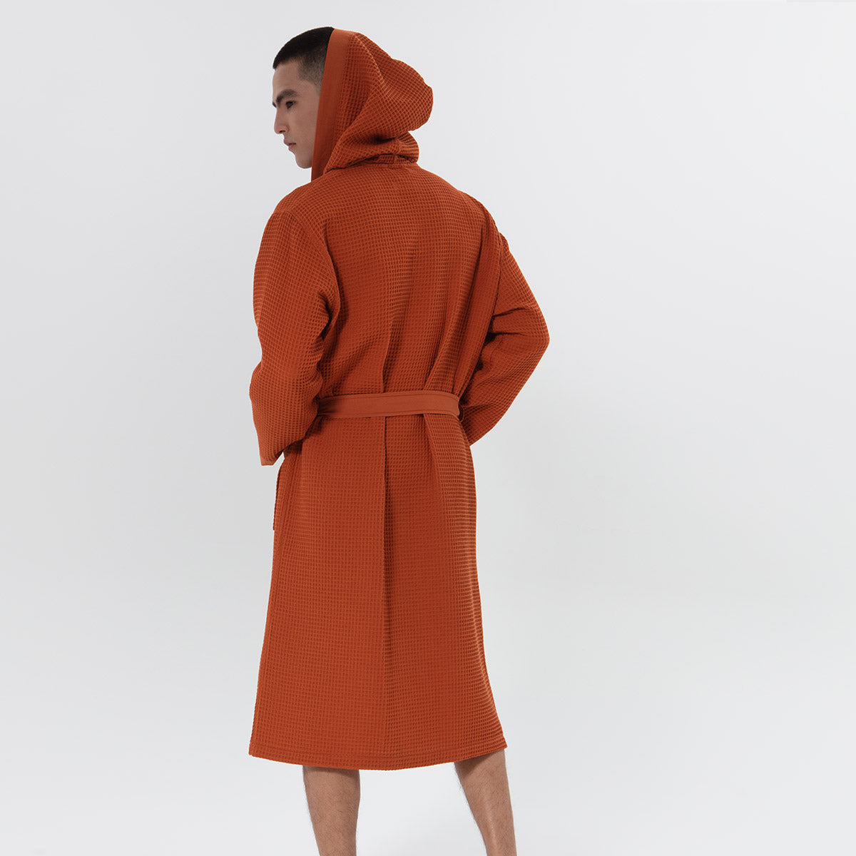 Men's Hooded Turkish Cotton Waffle Robe-7