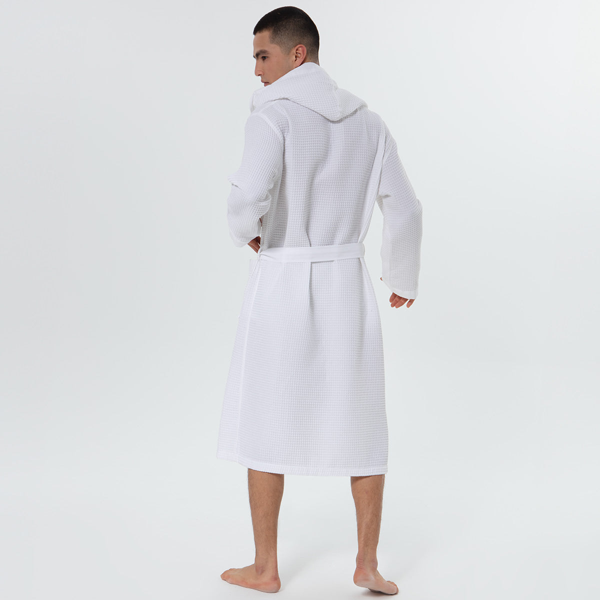 Men's Hooded Turkish Cotton Waffle Robe-14