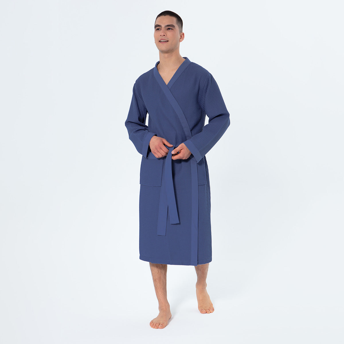 1077 Men's Lightweight Kimono Waffle Spa Robe