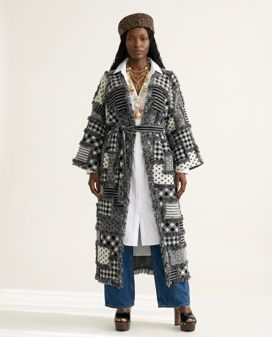 Unique Patchwork Knit Kimono-3