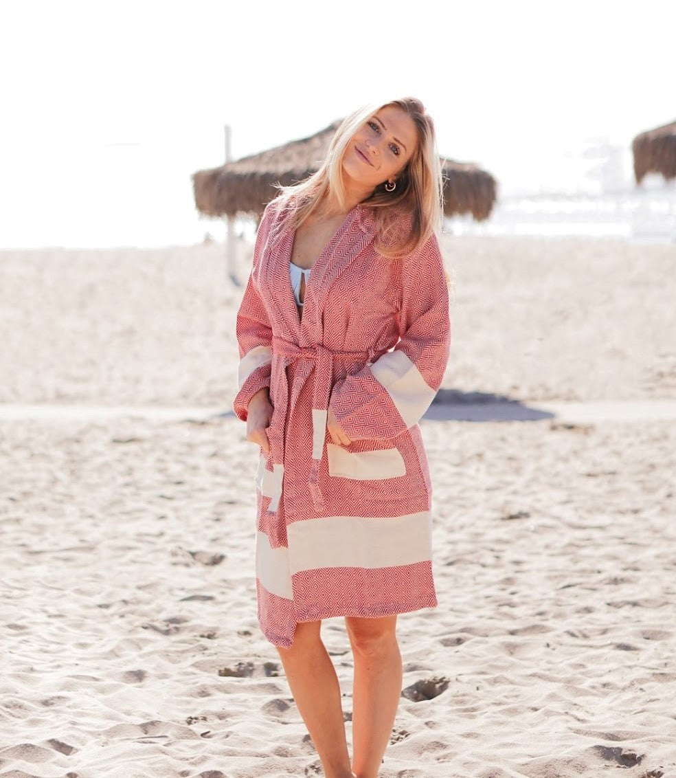 Venice Turkish Towel Bathrobe – 100% Turkish Cotton Unisex Kimono Robe with Deep Pockets & Belt (S/M, L/XL)-0