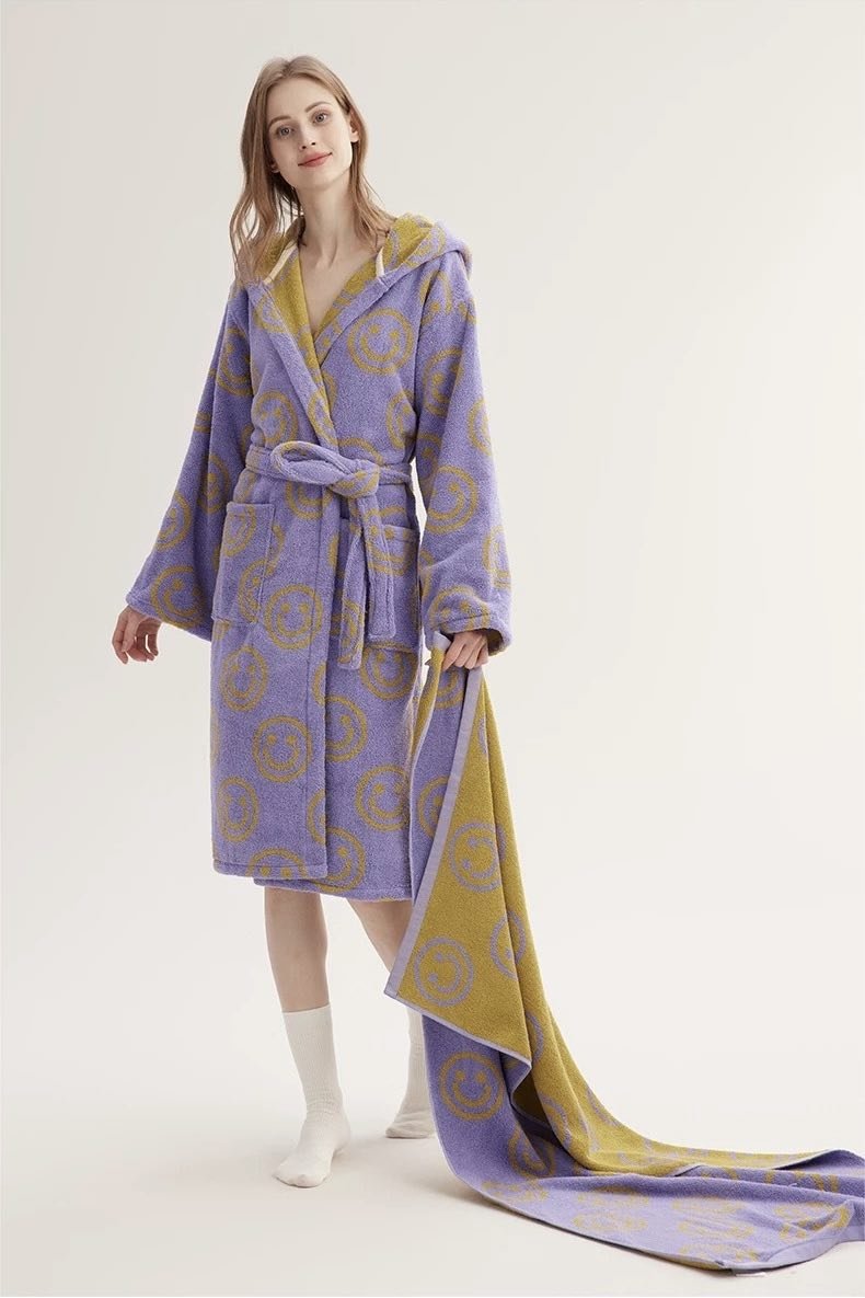 Whimsy Funky Smiley Face Hooded Robe - Soft 100% Organic Long-stapled Cotton-1