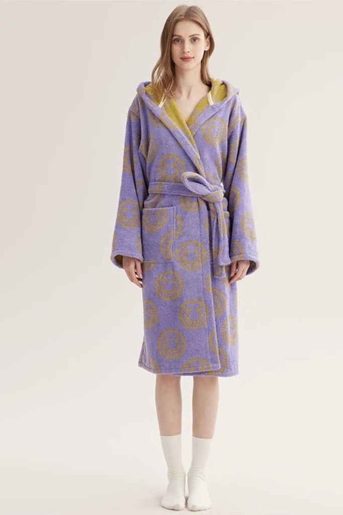 Whimsy Funky Smiley Face Hooded Robe - Soft 100% Organic Long-stapled Cotton-4