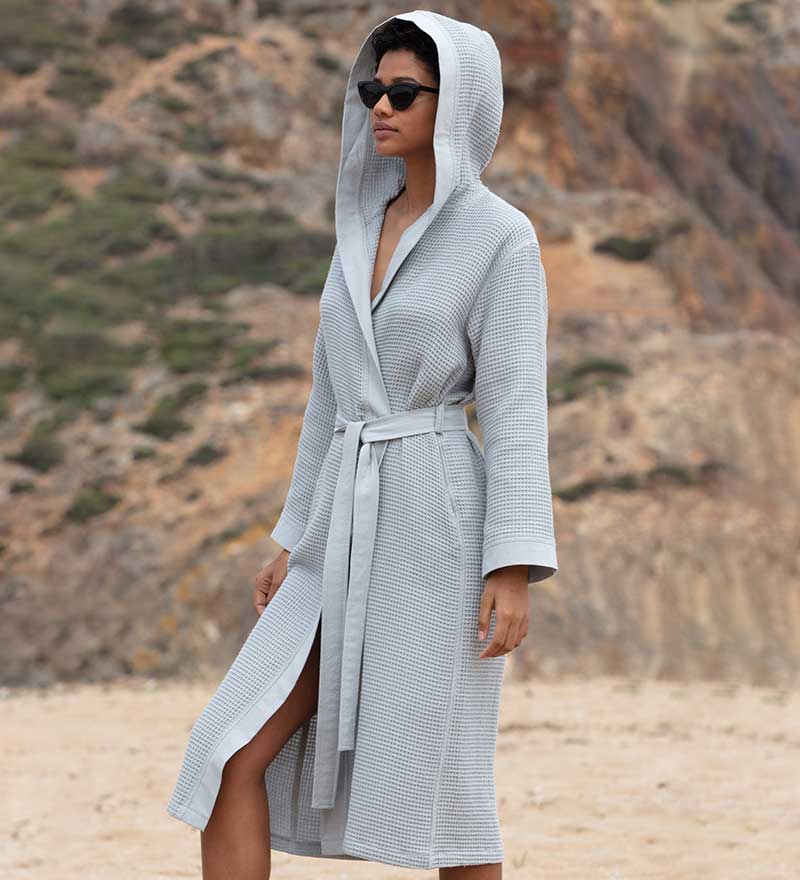 Women’s Turkish Cotton Waffle Hooded Robe-2