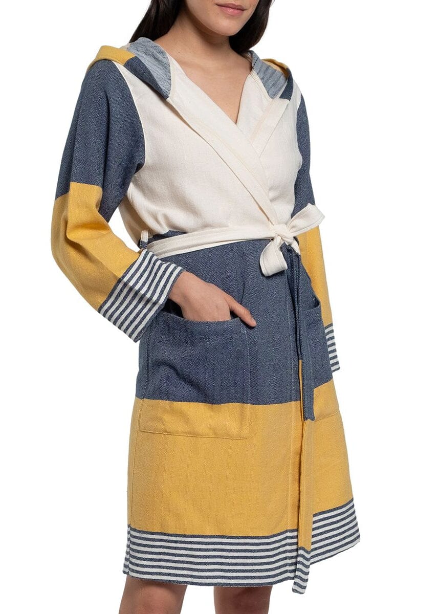 Turkish Cotton Hooded Bathrobe – Lightweight Multi-Color Robe (Shipping fees may apply)-5