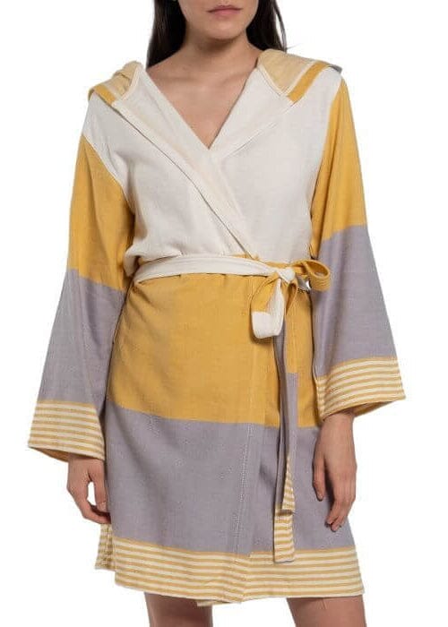 Turkish Cotton Hooded Bathrobe – Lightweight Multi-Color Robe (Shipping fees may apply)-6