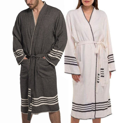 Organic Turkish Cotton Kimono Bathrobe – Lightweight Spa & Home Robe (Shipping fees may apply)-2