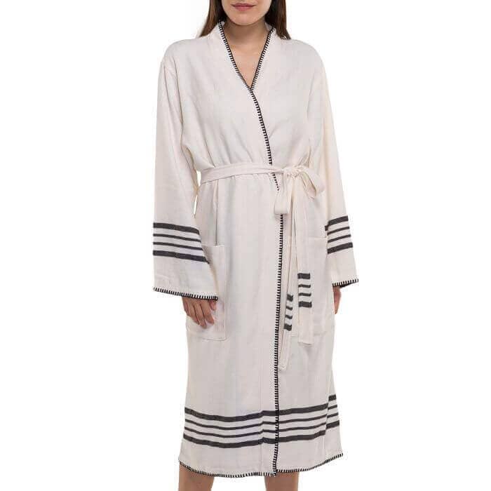 Organic Turkish Cotton Kimono Bathrobe – Lightweight Spa & Home Robe (Shipping fees may apply)-7