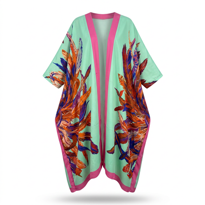 Vibrant Feather Print Kimono-2