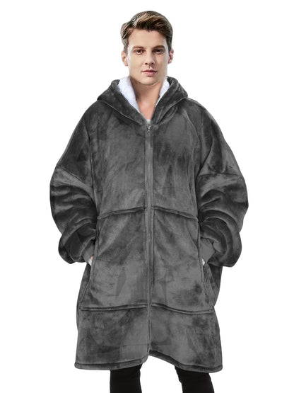 Men's Deep Gray Hooded Zip-Up Jacket-1