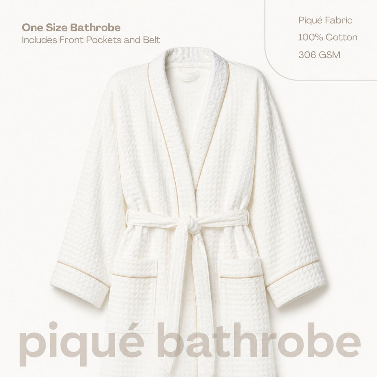 Charlo’s Adult Piqué Bathrobe – 100% Cotton Lightweight Robe, One Size-3