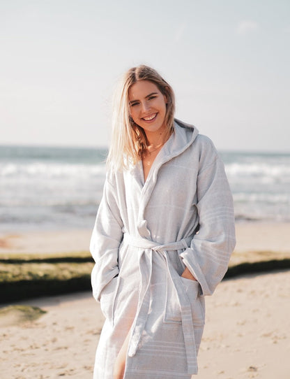 Del Mar Navy Turkish Towel Terry Bathrobe – 100% Turkish Cotton Hooded Unisex Spa Robe (S/M, L/XL)-6