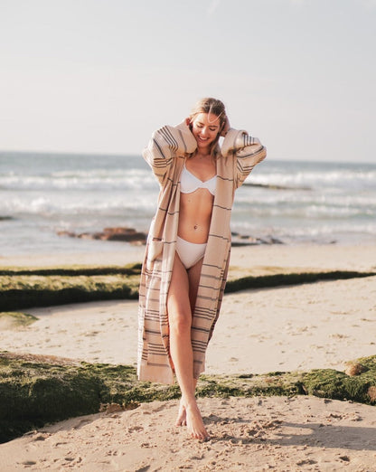 Del Mar Navy Turkish Towel Terry Bathrobe – 100% Turkish Cotton Hooded Unisex Spa Robe (S/M, L/XL)-5