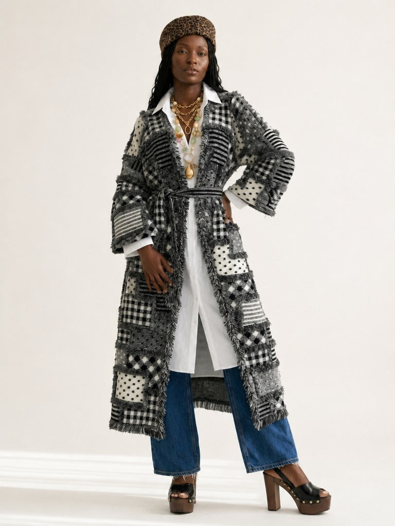 Unique Patchwork Knit Kimono-0