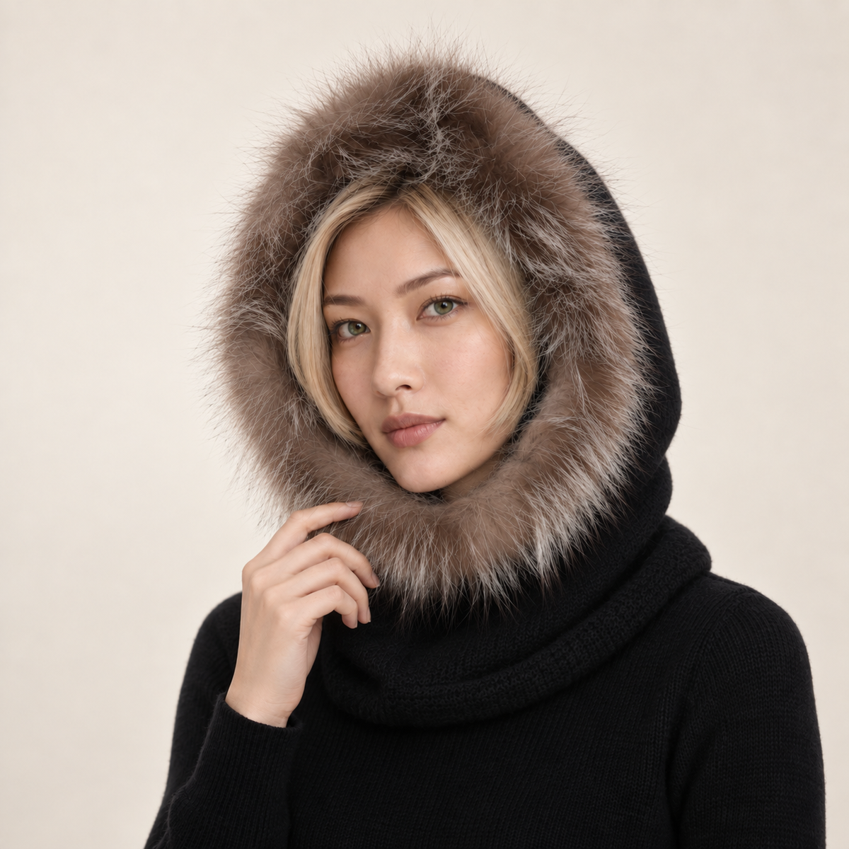 CASHMERE HOOD WITH FUR-3