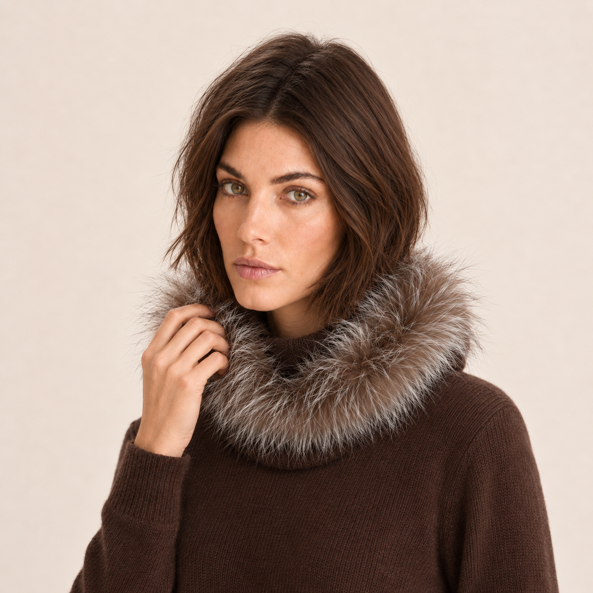 CASHMERE HOOD WITH FUR-1