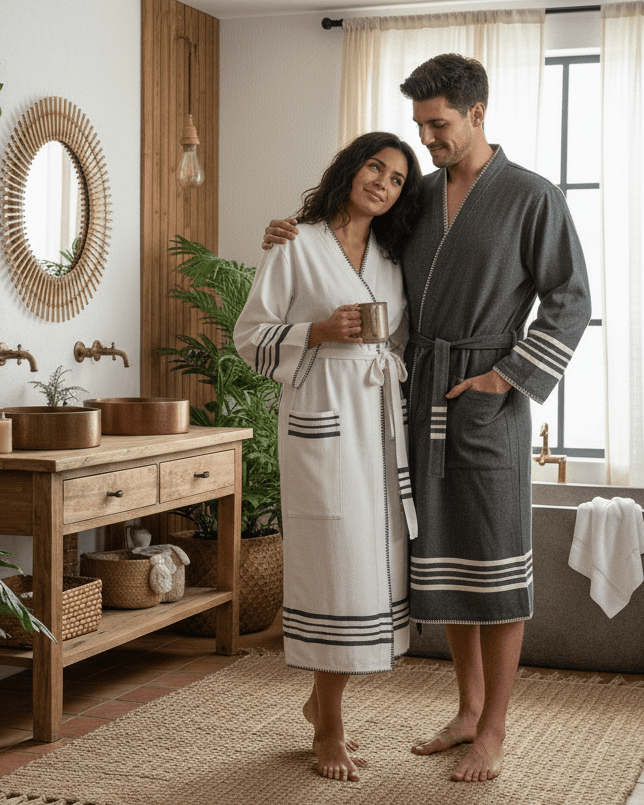 Organic Turkish Cotton Kimono Bathrobe – Lightweight Spa & Home Robe (Shipping fees may apply)-0