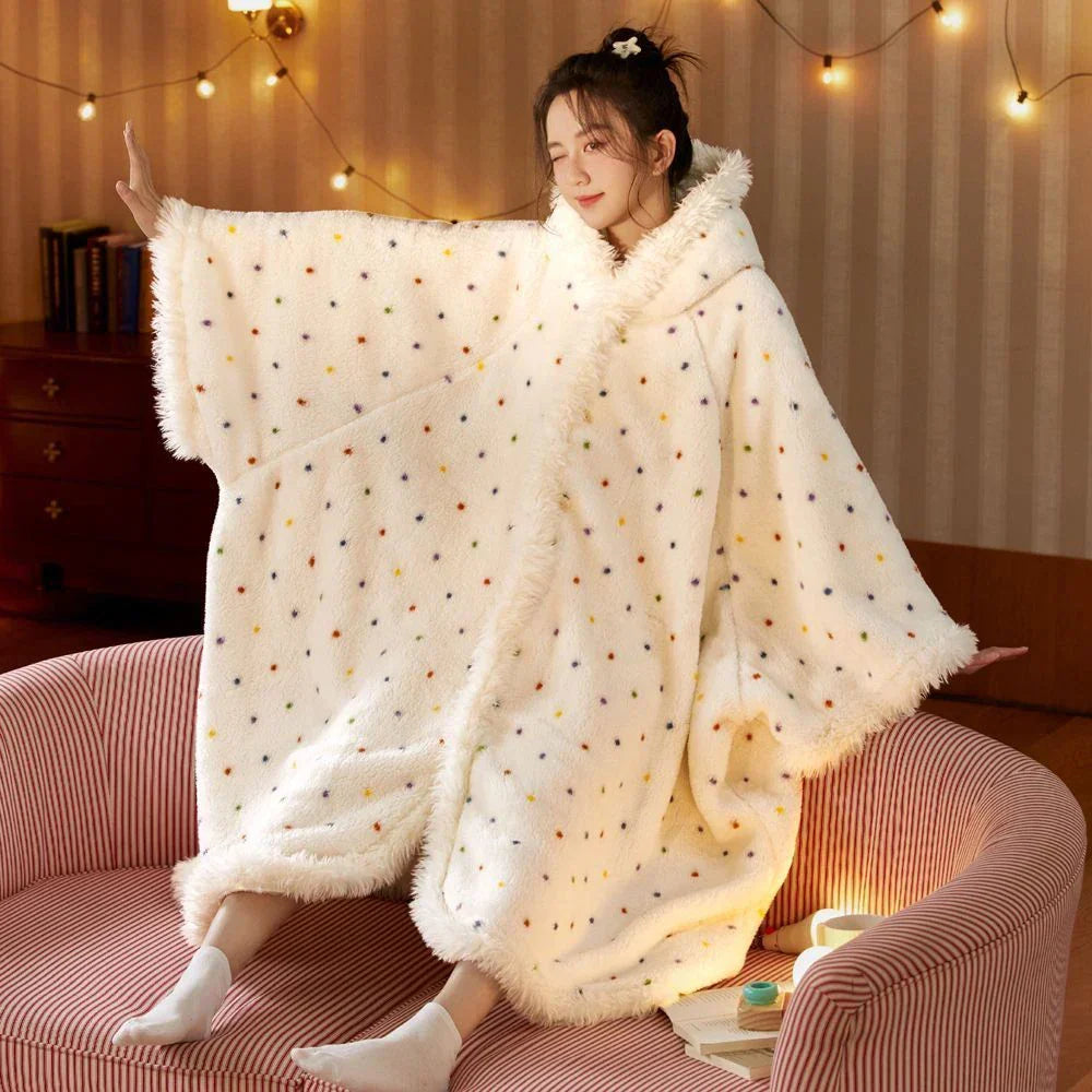 Coral Velvet Hooded Blanket Robe-1