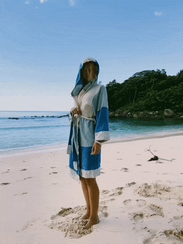 Turkish Cotton Hooded Bathrobe – Lightweight Multi-Color Robe (Shipping fees may apply)-3