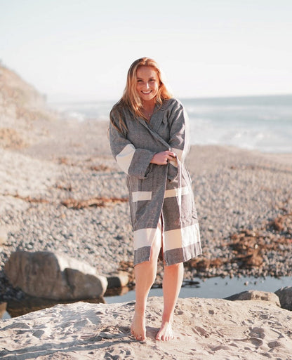 Venice Turkish Towel Bathrobe – 100% Turkish Cotton Unisex Kimono Robe with Deep Pockets & Belt (S/M, L/XL)-1