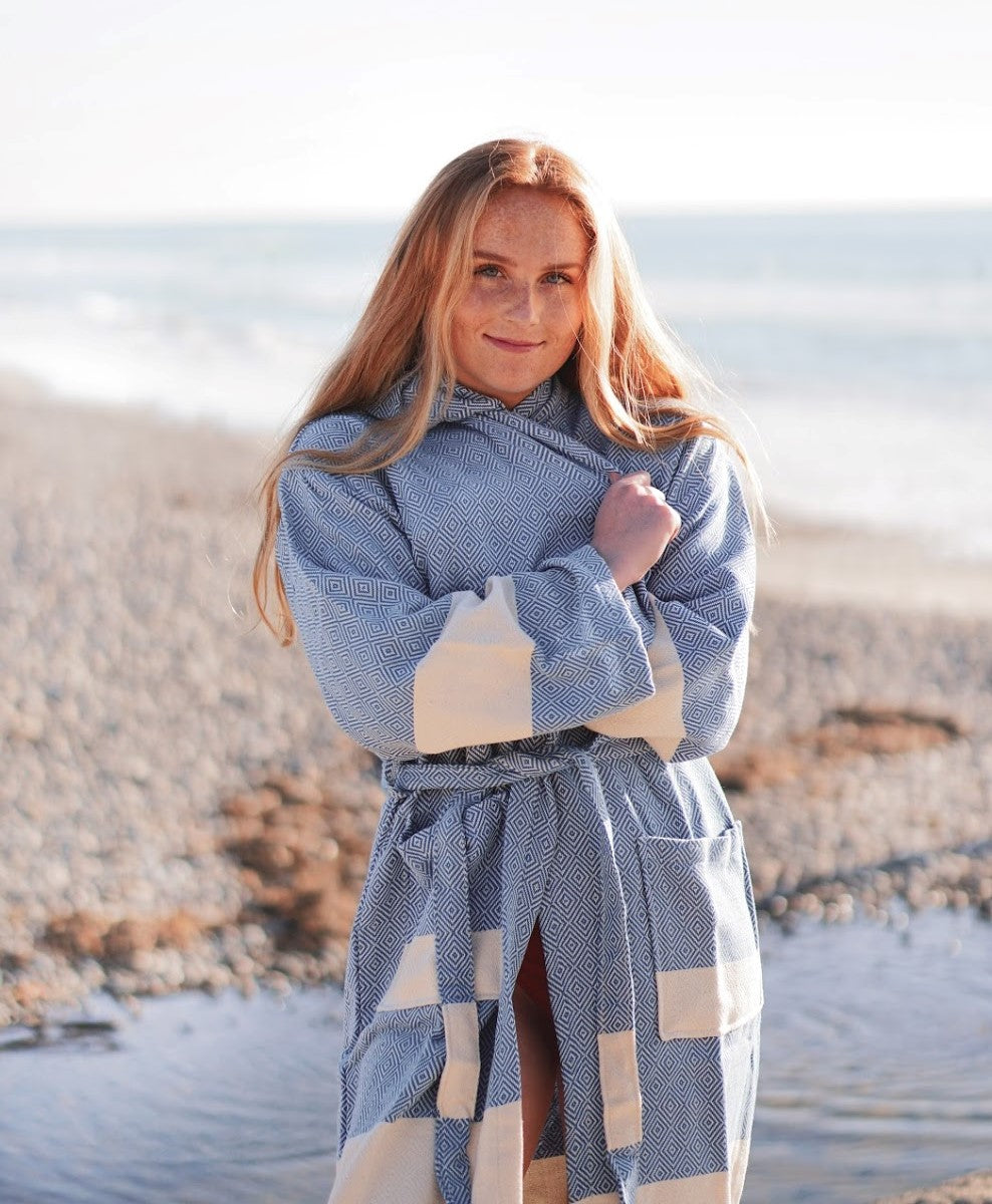 Venice Turkish Towel Bathrobe – 100% Turkish Cotton Unisex Kimono Robe with Deep Pockets & Belt (S/M, L/XL)-7