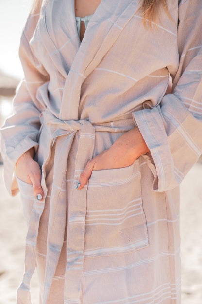 Monaco Turkish Towel Bathrobe – 100% Turkish Cotton Kimono Robe with Deep Pockets & Belt (S/M, L/XL, XXL)-4