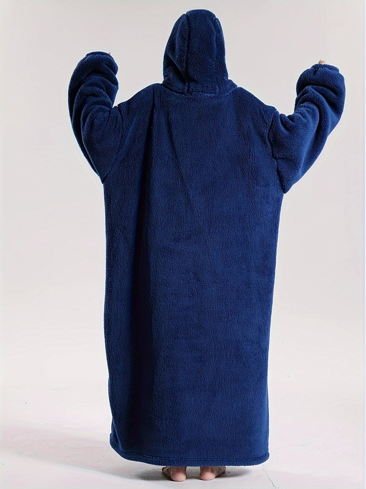 Winter Fleece Hooded Robe Navy Blue Blanket-3