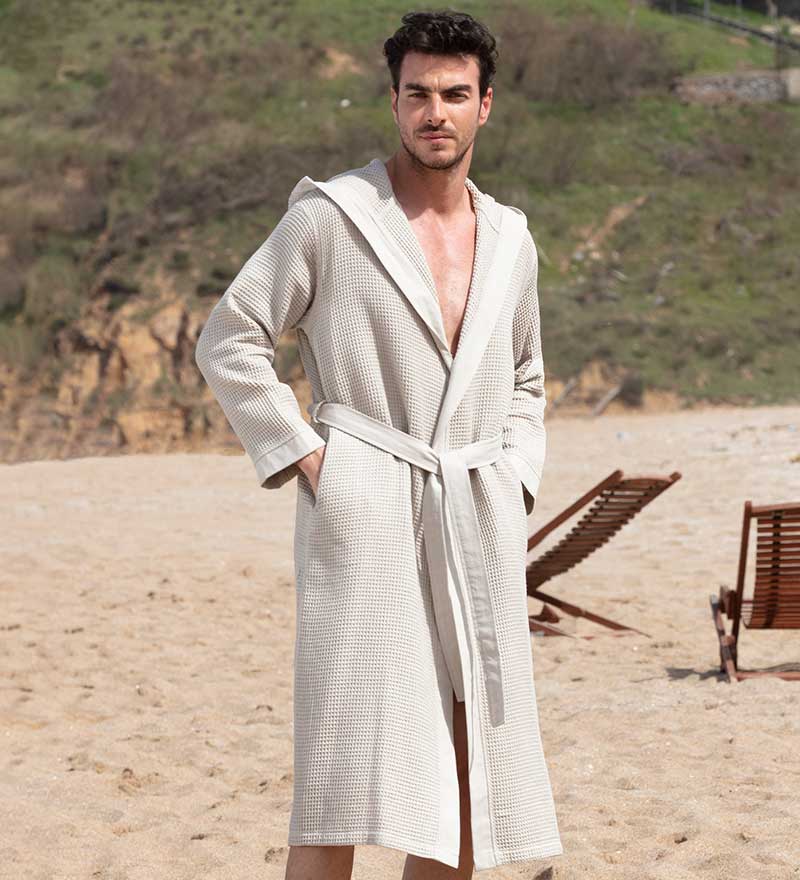 1038 Men's Hooded Turkish Cotton Waffle Robe