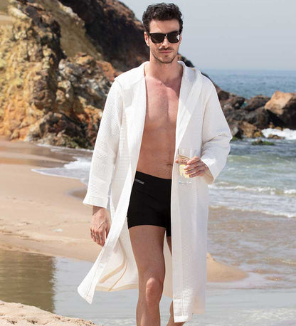1038 Men's Hooded Turkish Cotton Waffle Robe