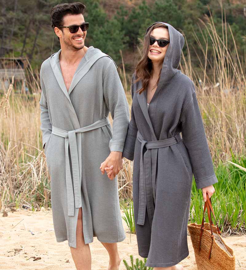 1038 Men's Hooded Turkish Cotton Waffle Robe