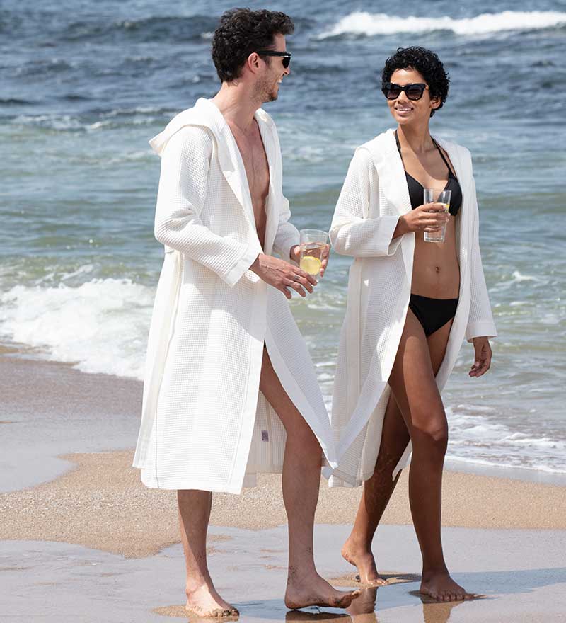 1038 Men's Hooded Turkish Cotton Waffle Robe