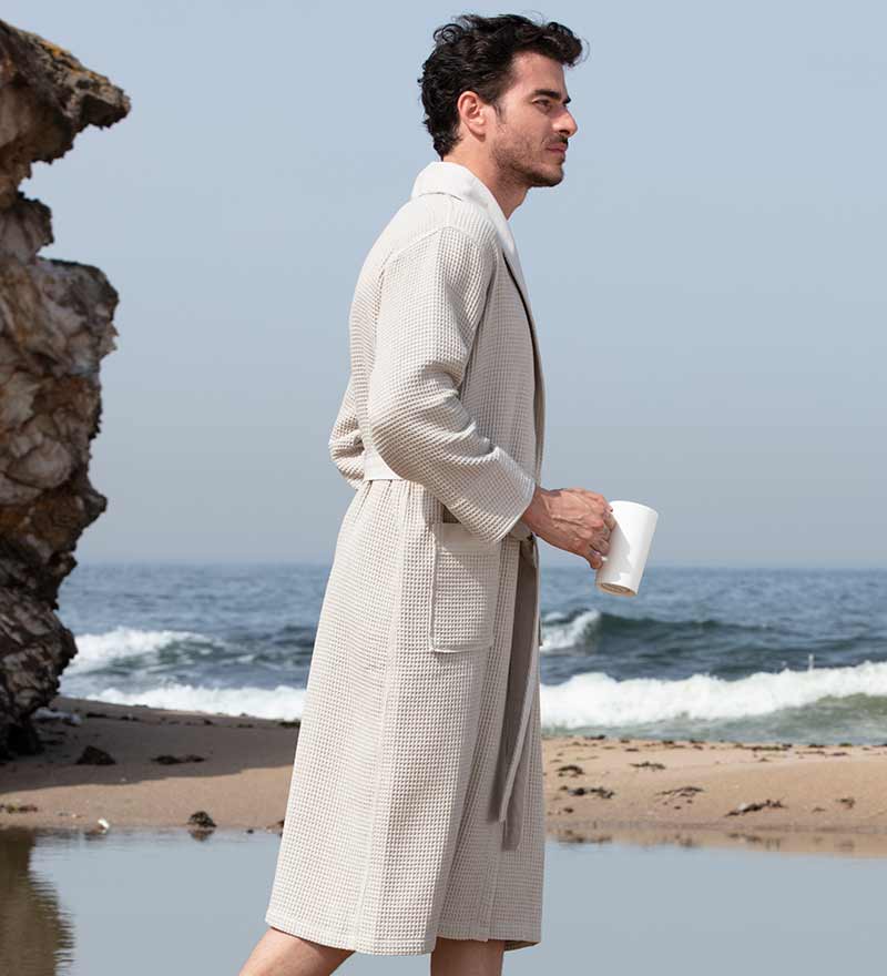 Men's Lightweight Waffle Spa Robe with Shawl Collar-7