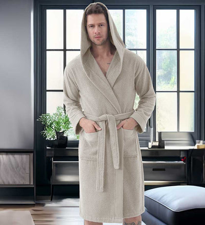 Men's Luxury Turkish Cotton Terry Cloth Robe with Hood-0