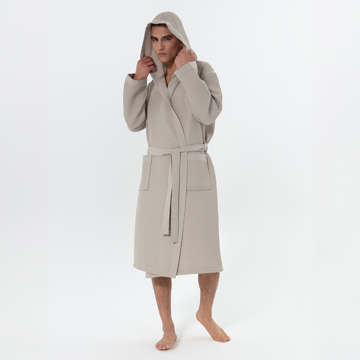 Men's Hooded Turkish Cotton Waffle Robe-13