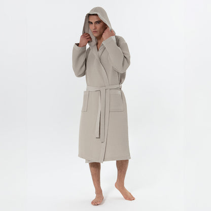 Men's Hooded Turkish Cotton Waffle Robe-13
