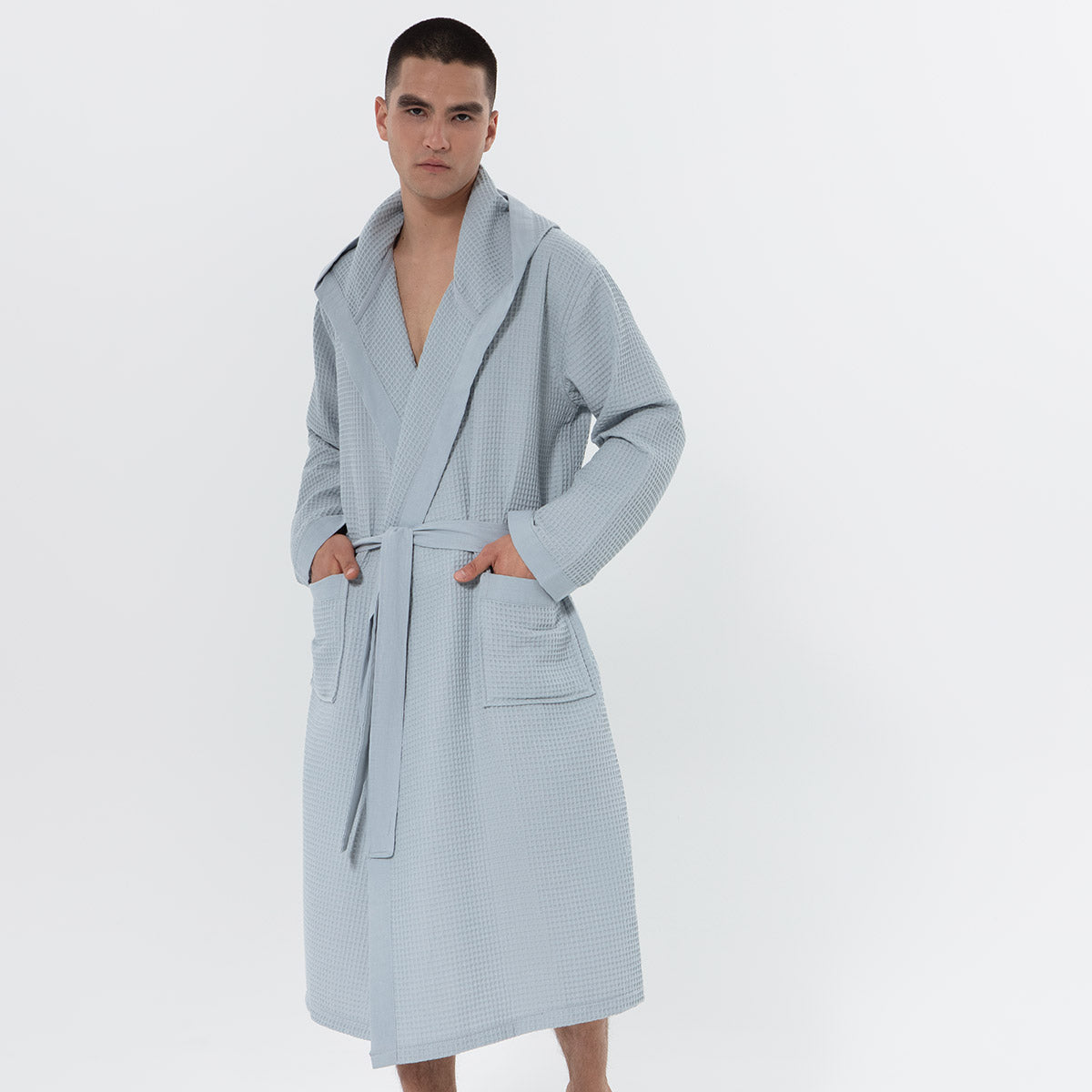 Men's Hooded Turkish Cotton Waffle Robe-8