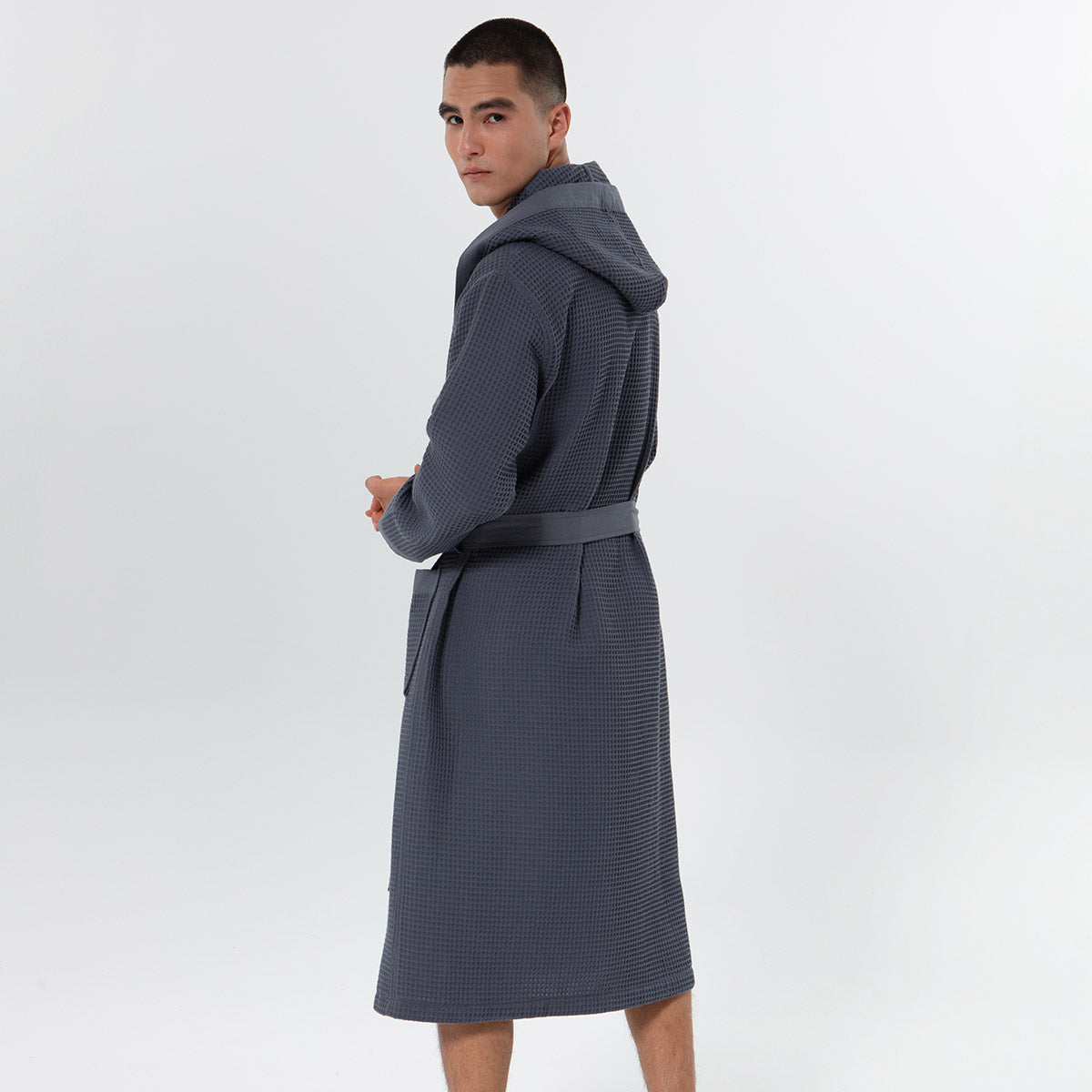 Men's Hooded Turkish Cotton Waffle Robe-9